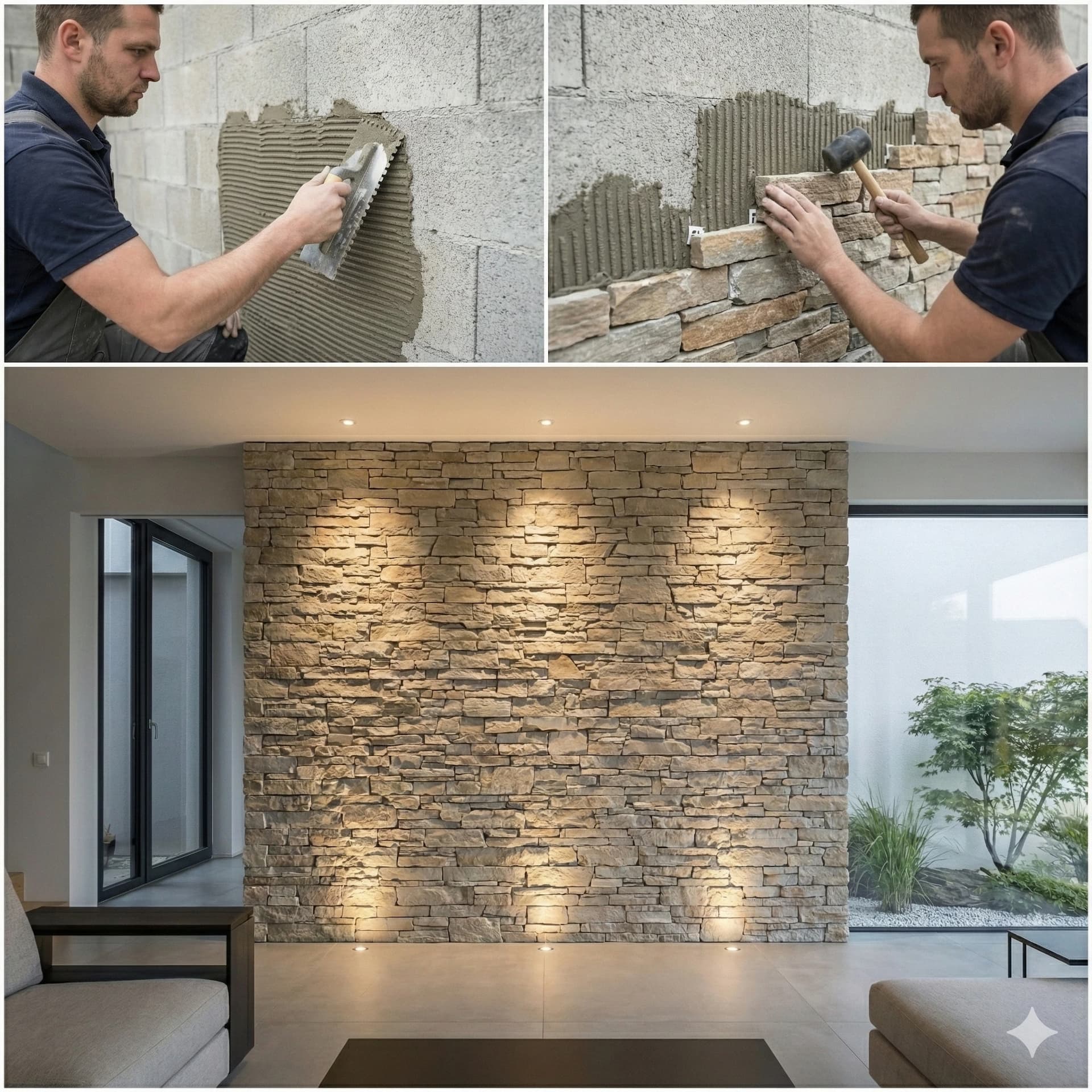 Pose de pierre de parement